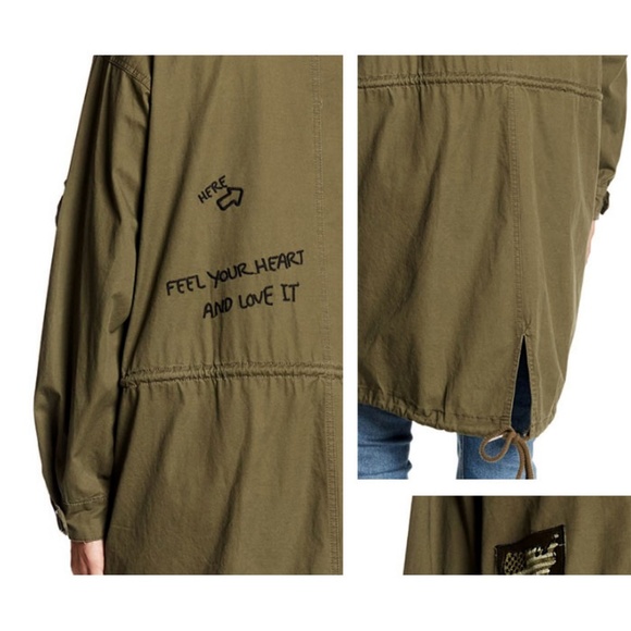 Last☝️ Olive Cute Patch 100% Cotton Utility Jacket - Picture 3 of 8